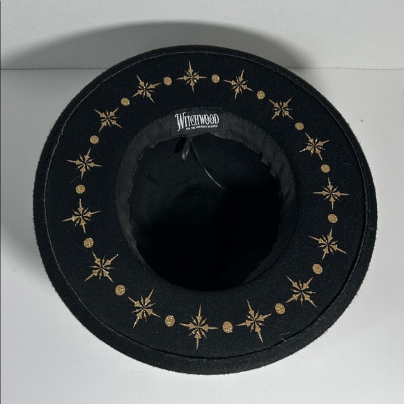 Witchwood Accessories - Black Vegan Felt Hat - Gold Starburst Crown